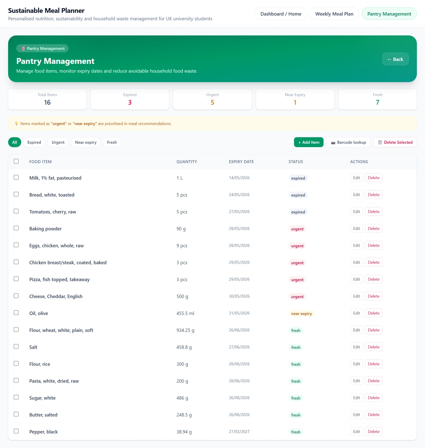 Pantry management with expiry-date tracking